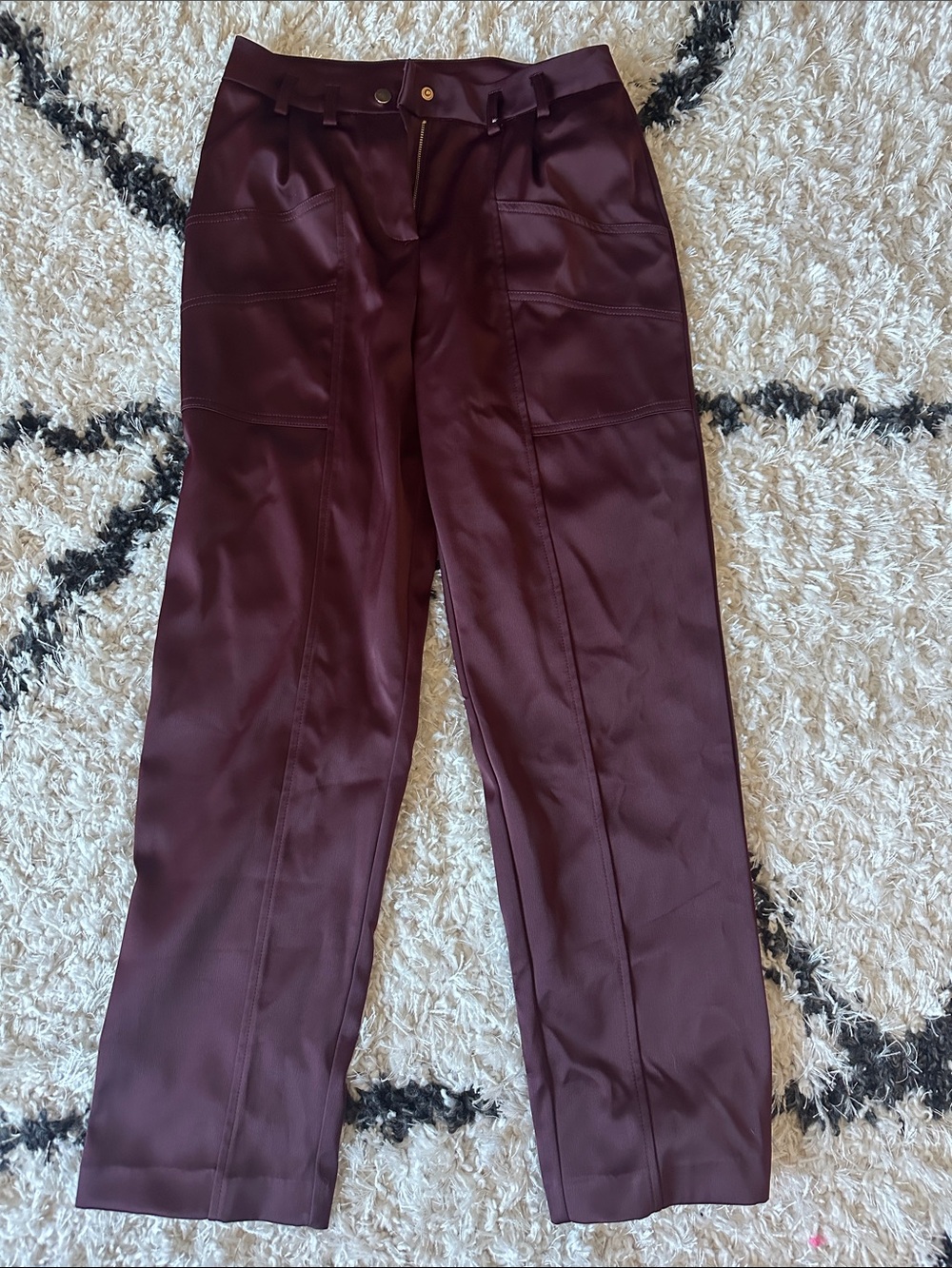 Women’s Silky Maroon Straight-Leg Pants